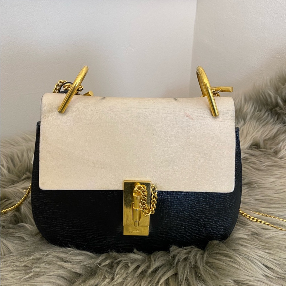 Chloe Black and Cream Crossbody Bag with Gold Accents